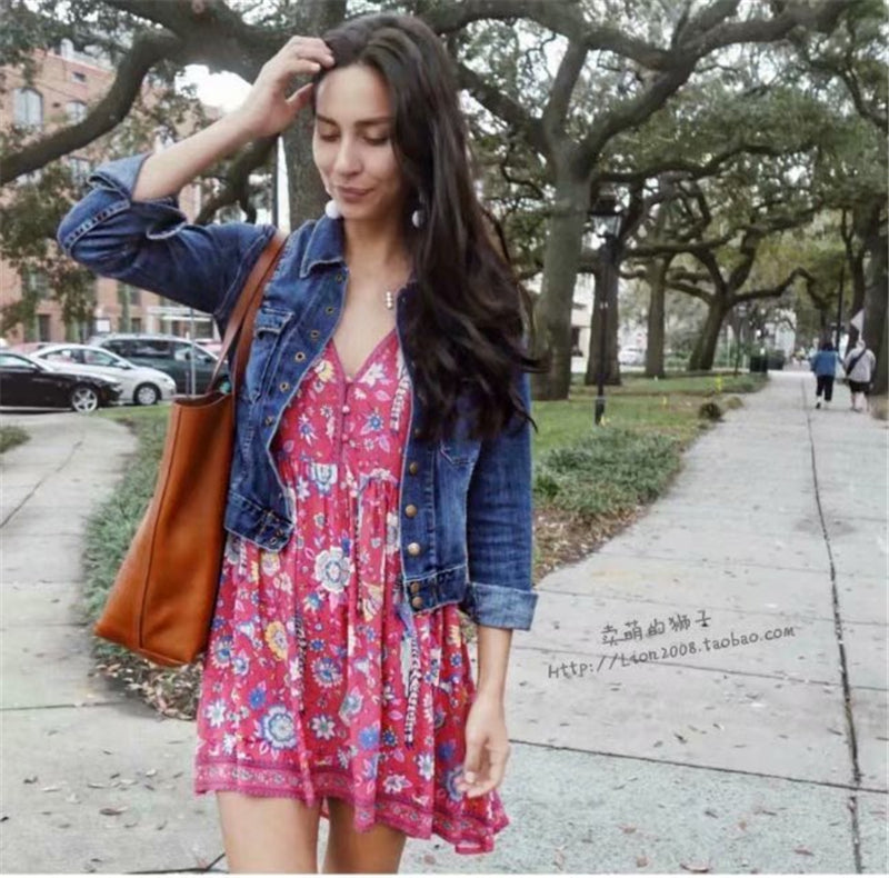 Boho dress with hot sale denim jacket