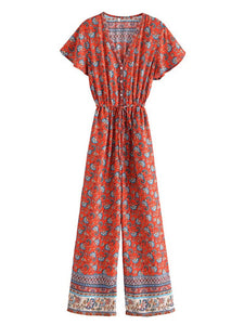 Red Floral Print , Boho Jumpsuit,Bohemian Rompers