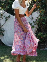 Load image into Gallery viewer, Boho Skirt, Maxi Skirt, Wild Pink Flower
