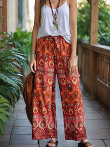 Red Floral Print ,Bohemian Pant , Rayon Boho Pants