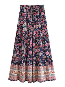 Beach Bohemian Floral Print , High Elastic Waist ,Boho Maxi Skirts