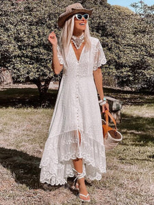 White Lace Embroidery,Bohemian Maxi Dress,Boho Dress