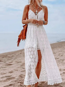 White Hollow Out Lace ,Bohemian Midi Dress