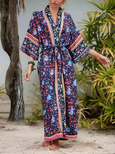 Boho Kimono, Beach Robe,Navy Floral