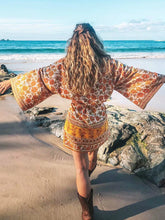 Load image into Gallery viewer, Yellow Floral Print ,Boho Kimono,Bikini Cover-ups
