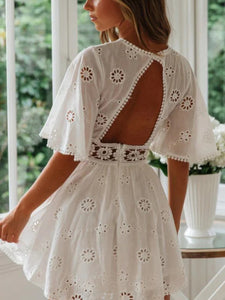 Embroidery White,Bohemian Mini Dress,Boho Sundress