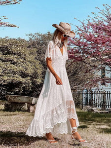 White Lace Embroidery,Bohemian Maxi Dress,Boho Dress