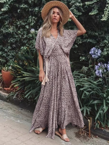 Leopard Floral Print ,Maxi Dress, Beach Boho Dress