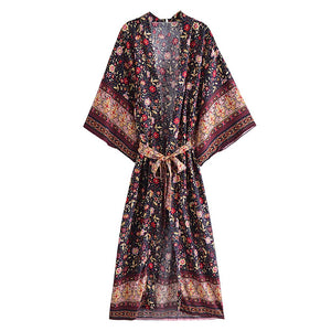 Floral Print,Bohemian Kimono,Beach Robe Bikini Cover-ups