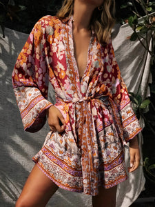 Red Floral Print ,Bohemian Robe,Boho Kimono