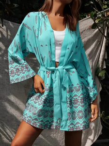 Green Floral Print，Gypsy robe Kimono