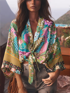 Bohemian Kimono, Boho Bikini Cover-ups,Peacock Floral Print