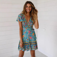 Load image into Gallery viewer, Wrap Mini Dress, Boho Sundress,Floral Print
