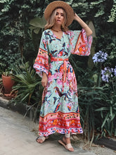 Load image into Gallery viewer, Green Peacock Floral  ,Bohemian Kaftan ,Boho Maxi Dress
