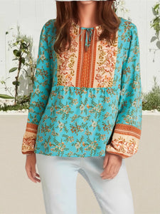 Green Floral Print,Bohemian Blouse ,Boho Shirt