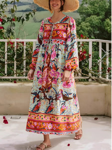 Peacock Floral Print, Bohemian Maxi Dress ,Boho Dress