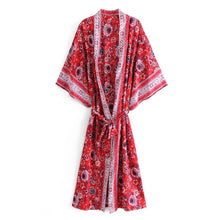 Load image into Gallery viewer, Boho Floral Kimono,Boho robe Cover-up
