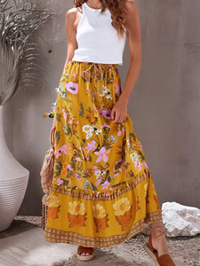 Yellow Floral Print,Bohemian Skirt,Boho Maxi Skirt