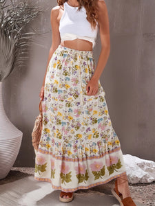 Floral Peacock Printed, Boho Maxi Skirt, Vintage Skirt