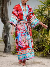 Load image into Gallery viewer, Peacock Red Print,Boho Kimono, Bikini Cover-ups
