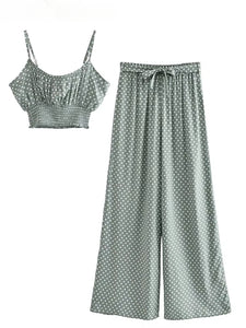 Green Polka Dot ,2 Pieces Suits ,Boho Sets