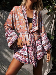 Red Floral Print ,Bohemian Robe,Boho Kimono