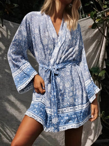 Porcelain Floral print ,Bohemian Cover-ups ,Boho Kimono