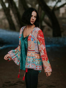 Boho Blouse, Vintage Blouse,Red Peacock