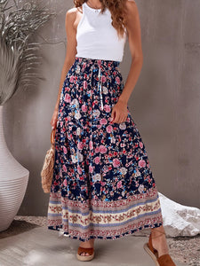 Beach Bohemian Floral Print , High Elastic Waist ,Boho Maxi Skirts