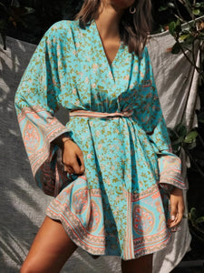 Green Floral Print ,Bohemian Robe,Boho Kimono