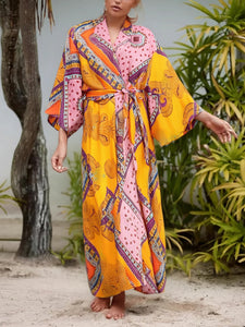 Floral Print Kimono,Bohemian Cover-up,Boho Maxi Robe