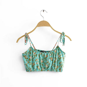 Boho Sets, Green Floral Print ,Mini Skirt and Tops