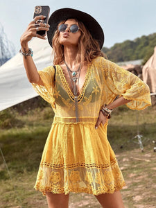 Lace Embroidery Mini Dress,Boho Dress,Bikini Cover-ups