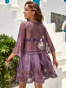 Lace Embroidery Mini Dress,Boho Dress,Bikini Cover-ups