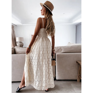 White Hollow Out Lace ,Bohemian Midi Dress