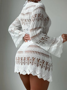 Beach Mini dress ,Knitted Hollow Out , Bikini Cover-ups