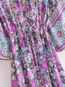 Purple Floral Print ,Bohemian Maxi Dresses ,Boho Dress