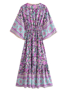 Purple Floral Print ,Bohemian Maxi Dresses ,Boho Dress