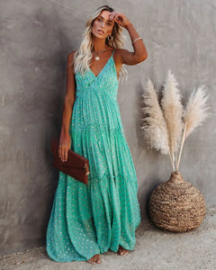 Split Big hem,Green Maxi dress, Beach Boho Dress