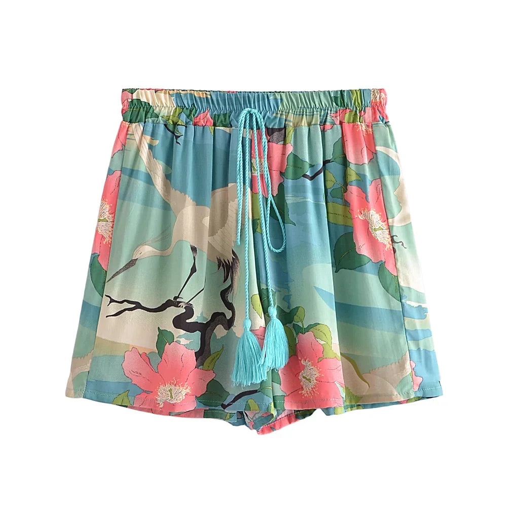 Crane Floral Print ,Bohemian Short  ,Summer Boho Shorts