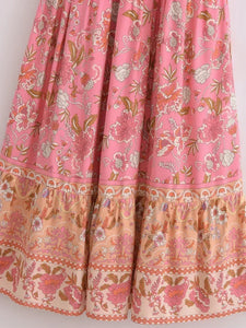 Pink Floral Print,Bohemian Maxi Dress,Boho Dress