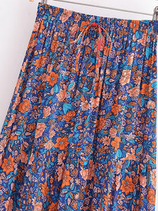 Multi Floral Printed, Beach Bohemian Pleated ,Maxi Skirts