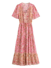 Load image into Gallery viewer, Pink Floral Print,Bohemian Maxi Dress,Boho Dress
