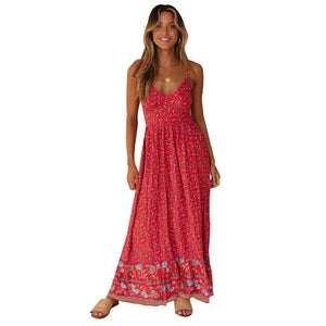 Strapless Bohemian Maxi Dress,Vacation Beach Boho Dress