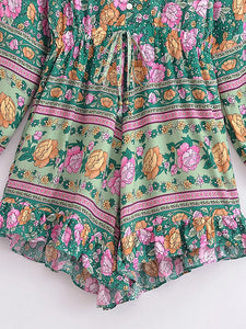 Boho Playsuits,Beach Jumpsuits,Bohemian Green Floral