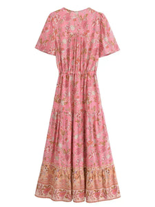 Pink Floral Print,Bohemian Maxi Dress,Boho Dress