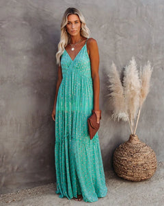 Split Big hem,Green Maxi dress, Beach Boho Dress