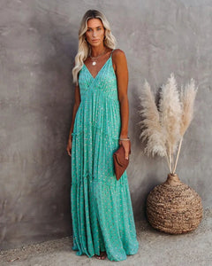 Split Big hem,Green Maxi dress, Beach Boho Dress