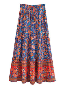 Multi Floral Printed, Beach Bohemian Pleated ,Maxi Skirts