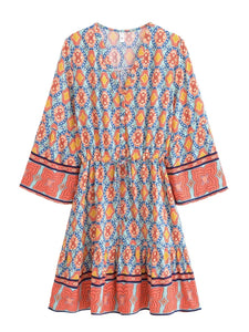 Geometry Print ,Bohemian Mini Dress,Boho Dress